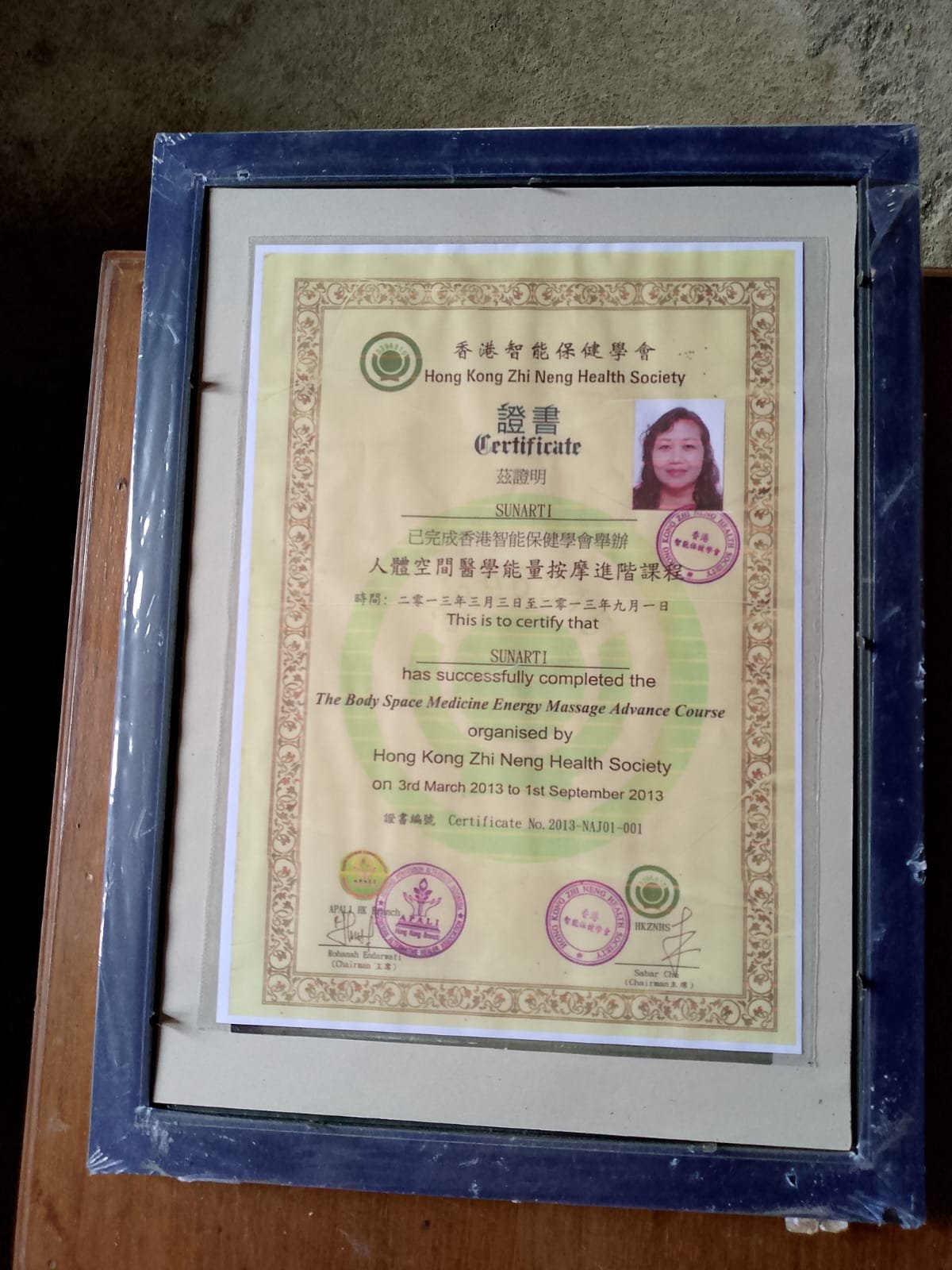 Sertifikat pelatihan terapi pijat tradisional China